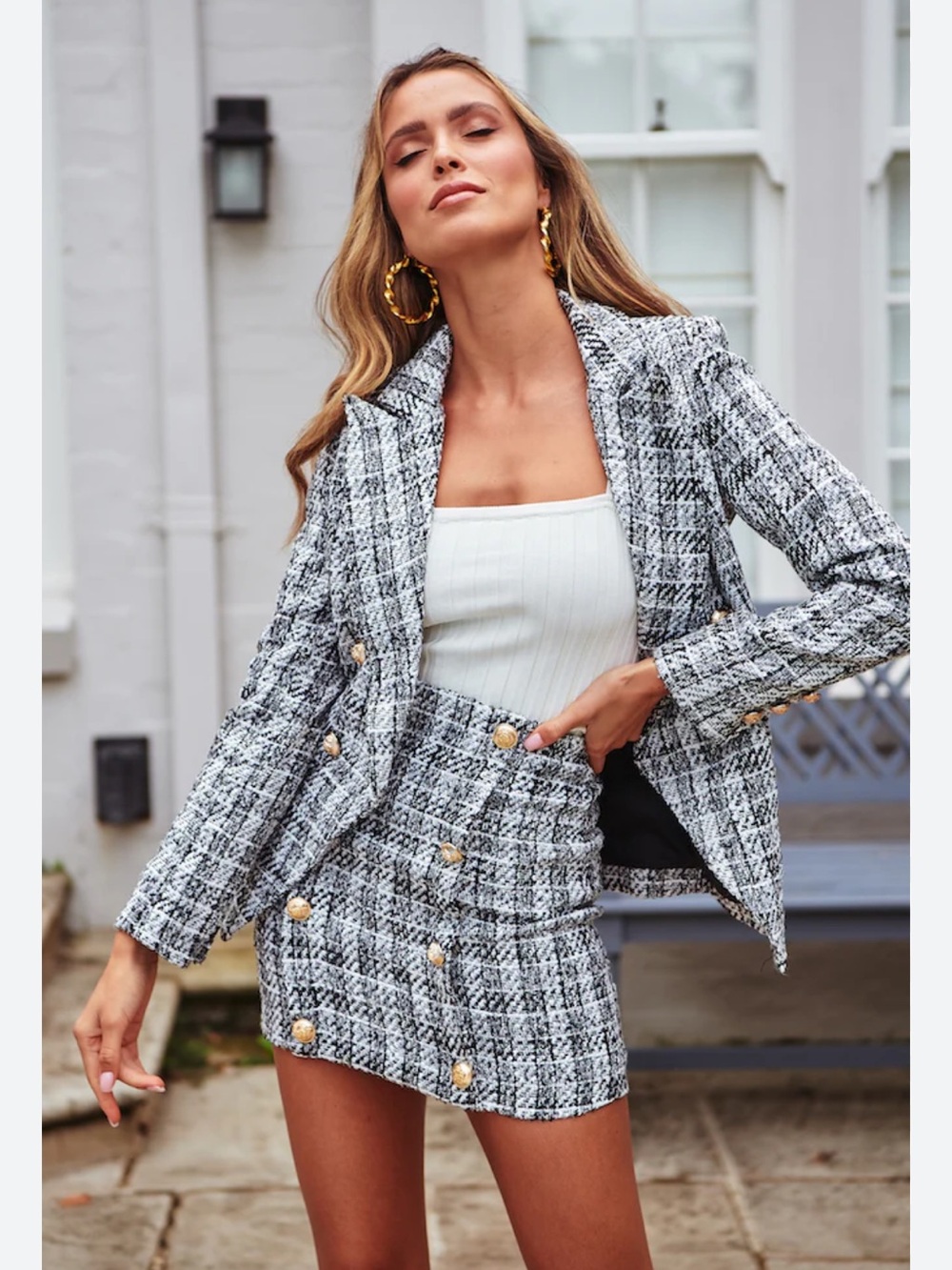 Lioness Black & White Tweed Catania Blazer & Skirt Women’s Small